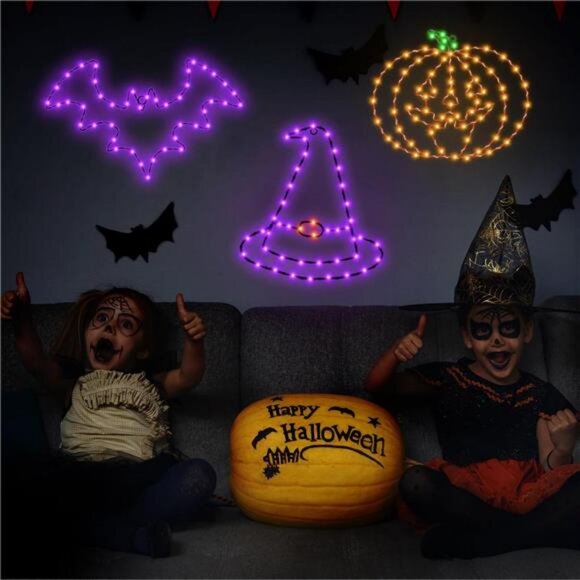 Halloween Decorations, Bat Pumpkin Hat Window Lights, 8 Modes Battery Operated - Picture 4 of 8